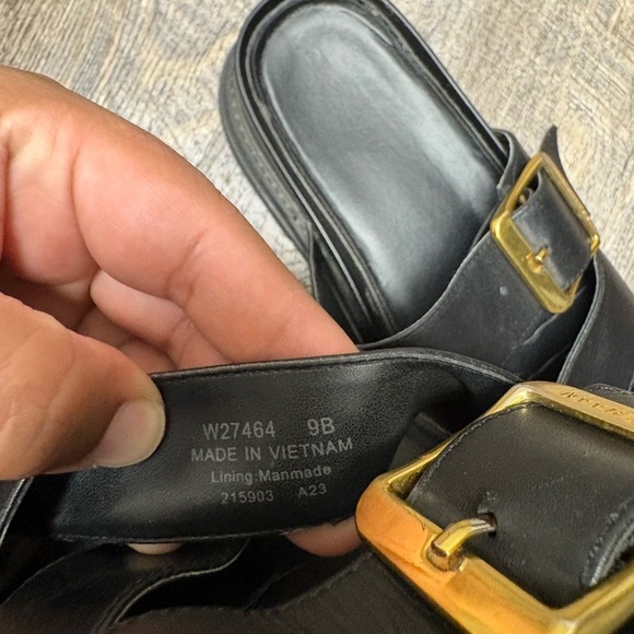 Cole Haan Black Slide Sandals with Gold Buckle - Picture 11 of 12